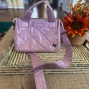 Lug Quilted Crossbody with Tote Handles- Jitterbug in Met Sugarplum color.